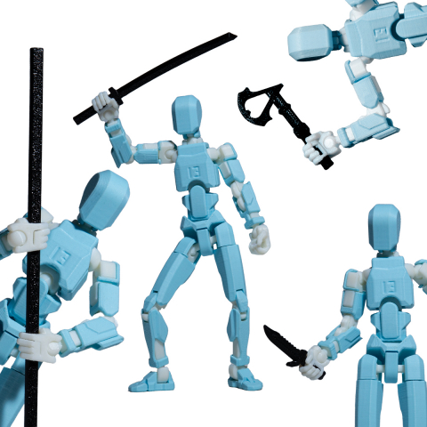 Robot jucarie cu articulatii R13, mediu, 16,5cm, imprimat 3D, complet asamblat - albastru deschis-alb [4]