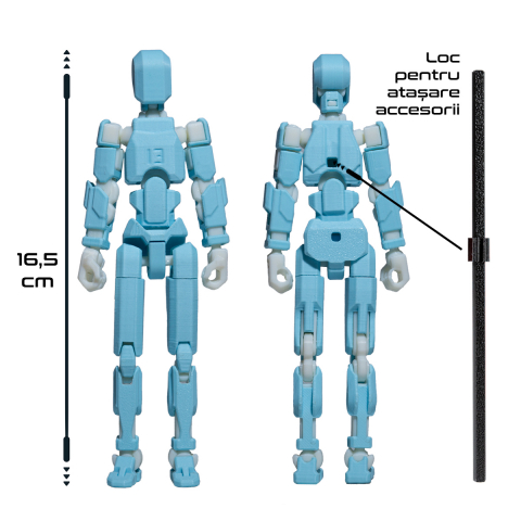 Robot jucarie cu articulatii R13, mediu, 16,5cm, imprimat 3D, complet asamblat - albastru deschis-alb [3]