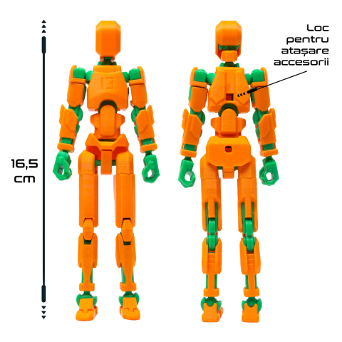 Robot jucarie cu articulatii R13, mediu, 16,5cm, imprimat 3D, complet asamblat - portocaliu-verde [3]
