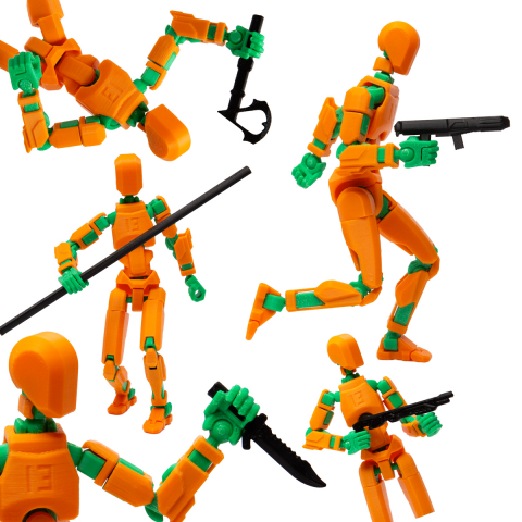 Robot jucarie cu articulatii R13, mediu, 16,5cm, imprimat 3D, complet asamblat - portocaliu-verde [4]