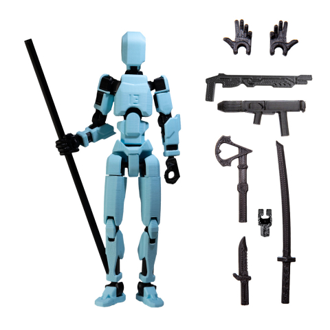 Robot R13 - Robot jucarie cu articulatii R13, 16,5 cm, imprimat 3D, complet asamblat - albastru deschis