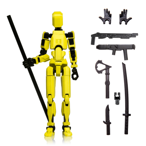 Robot R13 - Robot jucarie cu articulatii R13, mediu, 16,5cm, imprimat 3D, complet asamblat - galben