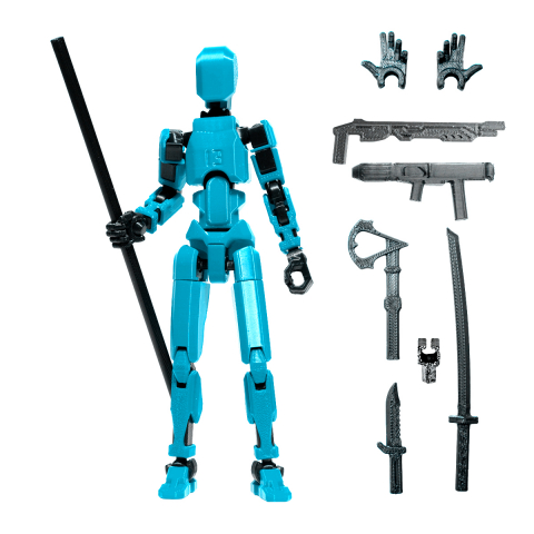 Robot R13 - Robot jucarie cu articulatii R13, mediu, 16,5cm, imprimat 3D, complet asamblat - turcoaz