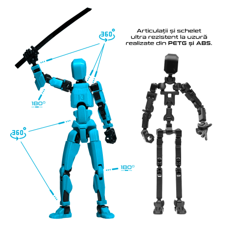 Robot jucarie cu articulatii R13, mediu, 16,5cm, imprimat 3D, complet asamblat - turcoaz [1]