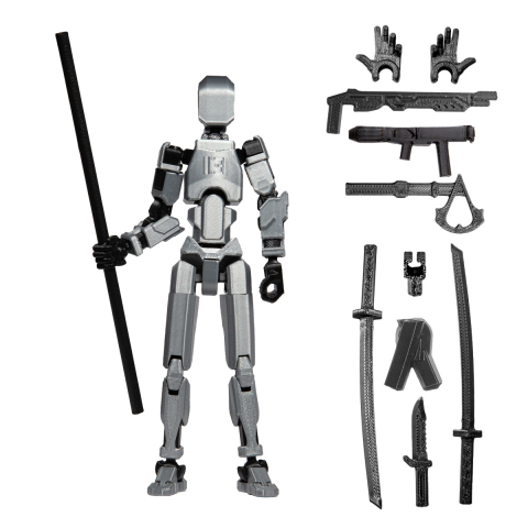 Robot R13 - Robot jucarie cu articulatii R13, mediu, 16, 5cm, imprimat 3D, complet asamblat -Gri Metalizat