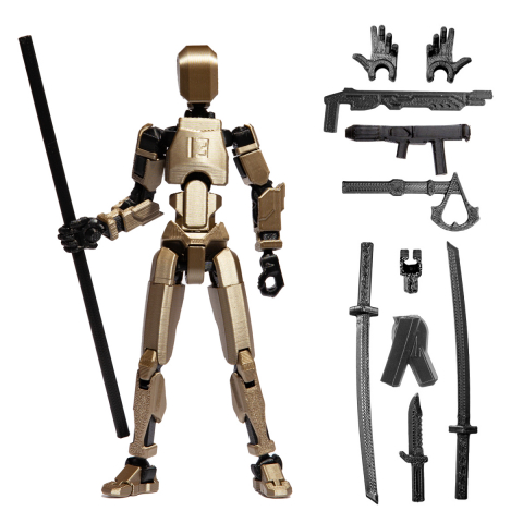 Robot R13 - Robot jucarie cu articulatii R13, mediu, 16, 5cm, imprimat 3D, complet asamblat - Iridium Metalizat
