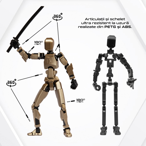 Robot jucarie cu articulatii R13, mediu, 16, 5cm, imprimat 3D, complet asamblat - Iridium Metalizat [2]