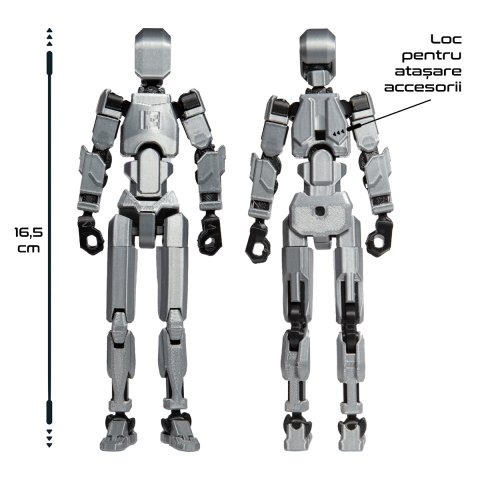 Robot jucarie cu articulatii R13, mediu, 16, 5cm, imprimat 3D, complet asamblat -Gri Metalizat [3]