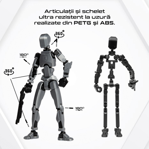 Robot jucarie cu articulatii R13, mediu, 16, 5cm, imprimat 3D, complet asamblat -Gri Metalizat [2]