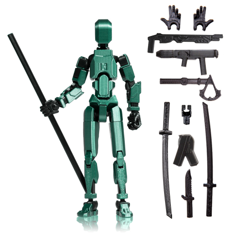 Robot R13 - Robot jucarie cu articulatii R13, 16, 5cm, imprimat 3D,  complet asamblat - Onix Verde Metalizat