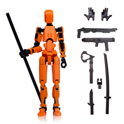 Robot R13 - Robot jucarie cu articulatii R13, mediu, 16,5cm, imprimat 3D, complet asamblat - portocaliu