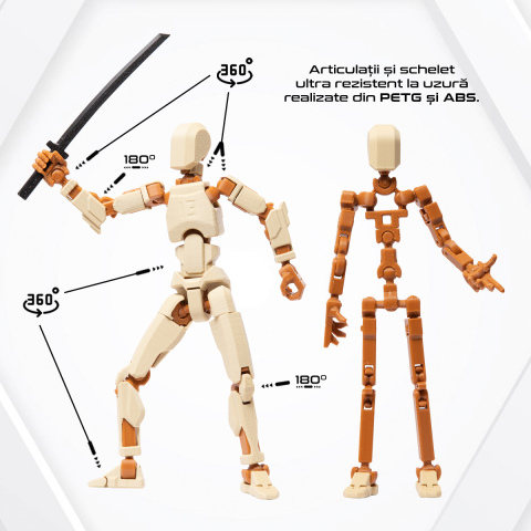 Robot jucarie cu articulatii R13, mediu, 16,5cm, imprimat 3D, complet asamblat - crem-maro [2]
