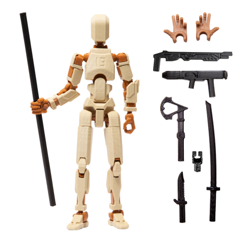 Robot R13 - Robot jucarie cu articulatii R13, mediu, 16,5cm, imprimat 3D, complet asamblat - crem-maro