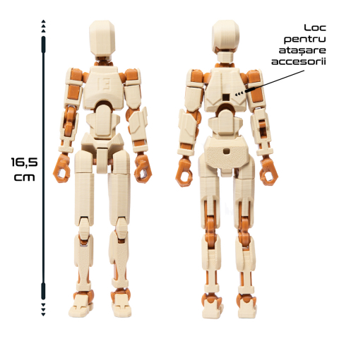 Robot jucarie cu articulatii R13, mediu, 16,5cm, imprimat 3D, complet asamblat - crem-maro [3]