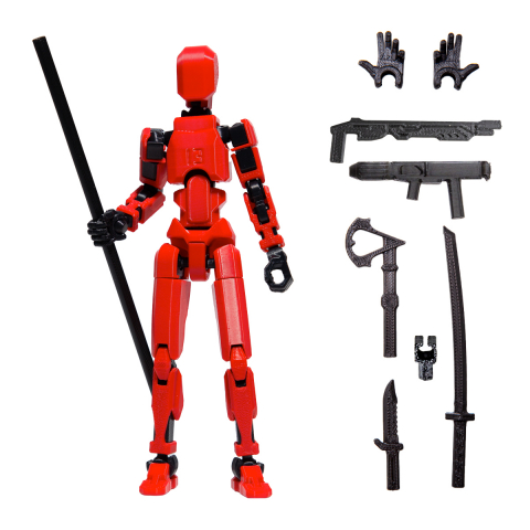 Robot R13 - Robot jucarie cu articulatii R13, 16,5cm, imprimat 3D, complet asamblat - roșu