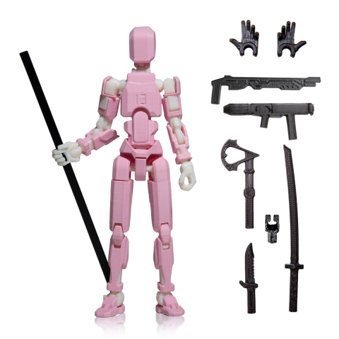 Robot R13 - Robot jucarie cu articulatii R13, 16,5cm, imprimat 3D, complet asamblat - roz