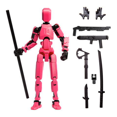 Robot R13 - Robot jucarie cu articulatii R13, mediu, 16,5cm, imprimat 3D, complet asamblat - pink pop