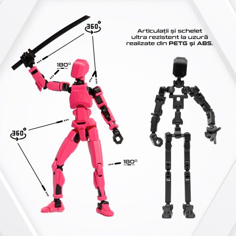 Robot jucarie cu articulatii R13, mediu, 16,5cm, imprimat 3D, complet asamblat - pink pop [2]