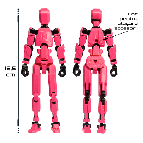 Robot jucarie cu articulatii R13, mediu, 16,5cm, imprimat 3D, complet asamblat - pink pop [3]