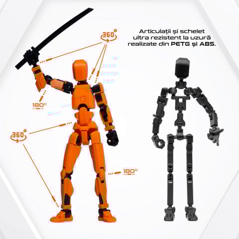 Robot jucarie cu articulatii R13, mediu, 16,5cm, imprimat 3D, complet asamblat - portocaliu [2]