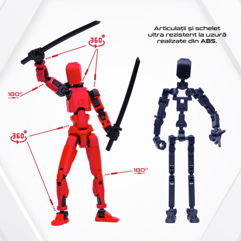 Robot jucarie cu articulatii R13, 16,5cm, imprimat 3D, complet asamblat - roșu [2]
