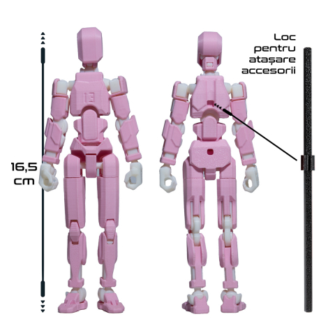 Robot jucarie cu articulatii R13, 16,5cm, imprimat 3D, complet asamblat - roz [3]