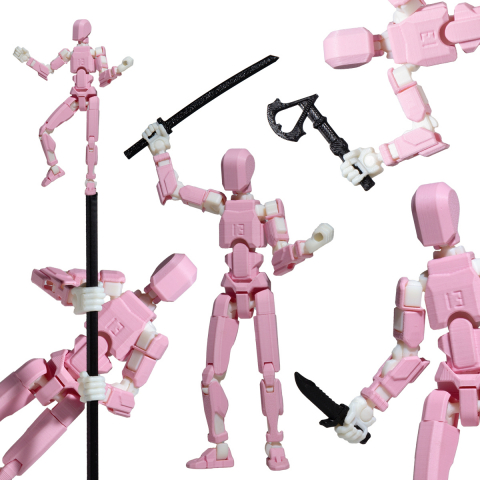 Robot jucarie cu articulatii R13, 16,5cm, imprimat 3D, complet asamblat - roz [4]