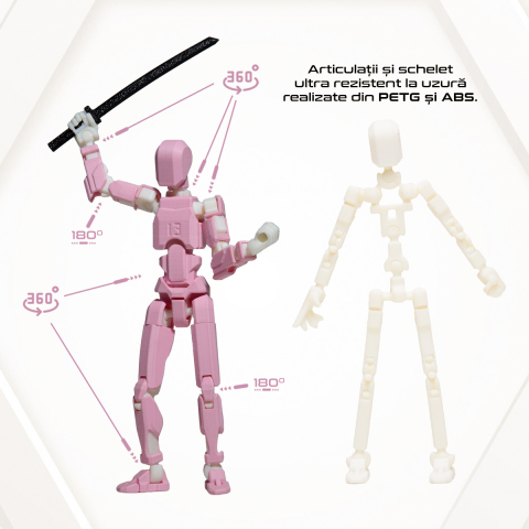 Robot jucarie cu articulatii R13, 16,5cm, imprimat 3D, complet asamblat - roz [2]