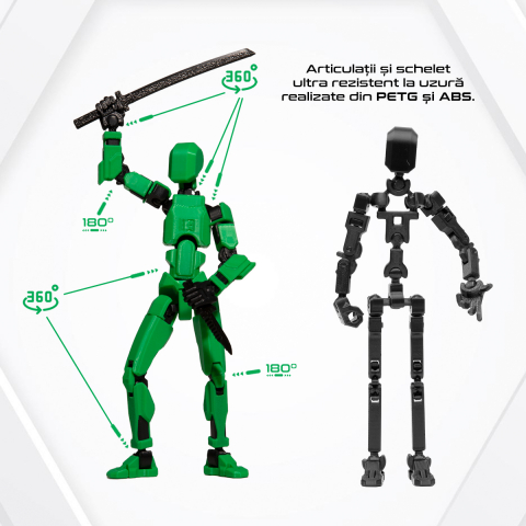 Robot jucarie cu articulatii R13, mediu, 16,5cm, imprimat 3D, complet asamblat- verde [2]