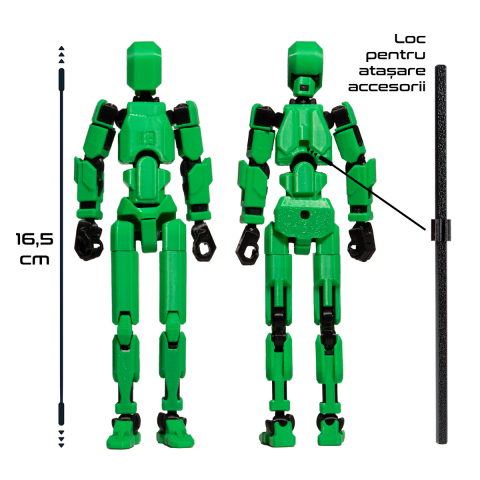 Robot jucarie cu articulatii R13, mediu, 16,5cm, imprimat 3D, complet asamblat- verde [3]