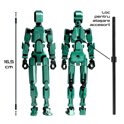 Robot jucarie cu articulatii R13, 16, 5cm, imprimat 3D,  complet asamblat - Onix Verde Metalizat [3]