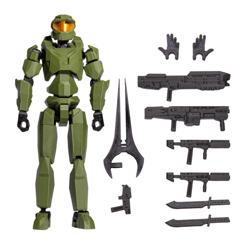 Robot R13 - Robot figurina cu articulatii R13, 16,5 cm, imprimat 3D, tip Halo, verde inchis, complet asamblata