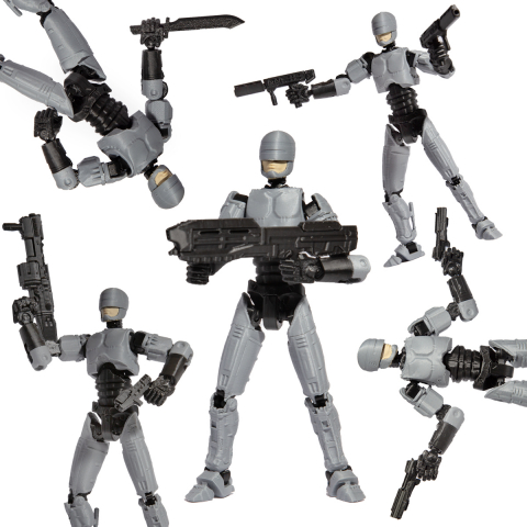 Robot figurina cu articulatii R13, 16,5 cm, imprimat 3D, tip Robocop, gri-negru, complet asamblata [5]