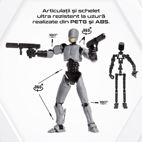 Robot figurina cu articulatii R13, 16,5 cm, imprimat 3D, tip Robocop, gri-negru, complet asamblata [3]