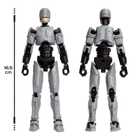 Robot figurina cu articulatii R13, 16,5 cm, imprimat 3D, tip Robocop, gri-negru, complet asamblata [4]