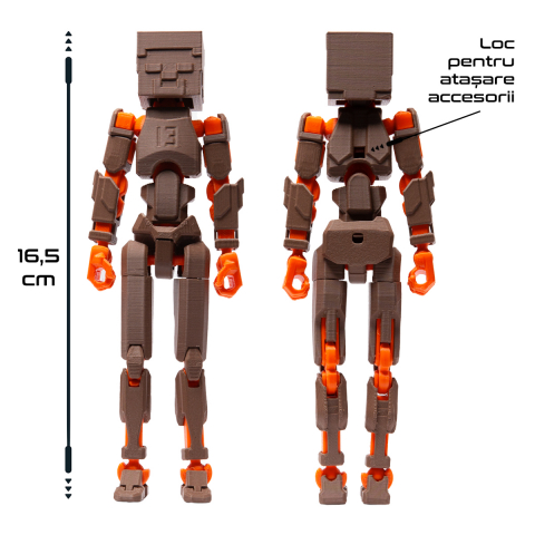 Robot jucarie cu articulatii R13 tip Minecraft, mediu, 16,5cm, imprimat 3D, complet asamblat - maro-portocaliu [3]
