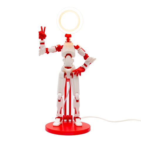 Lămpi - Lampa Robot R13, Alb-Rosu, LED, 33cm, plastic biodegradabil, imprimat 3D, alimentator 5V inclus