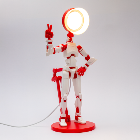 Lampa Robot R13, Alb-Rosu, LED, 33cm, plastic biodegradabil, imprimat 3D, alimentator 5V inclus [1]