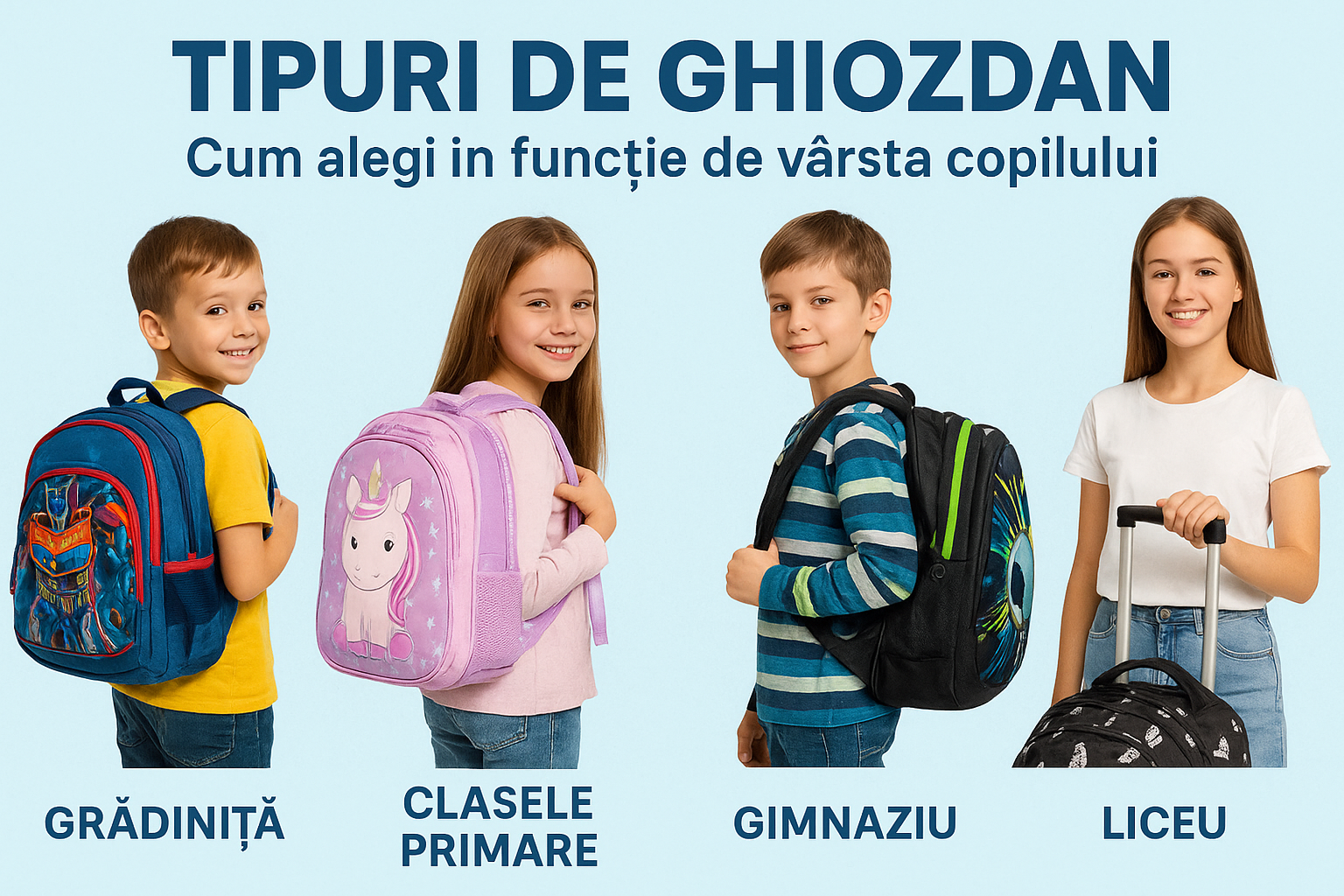 Cele mai bune ghiozdane pentru copii – recomandări și sfaturi pe grupe de vârstă