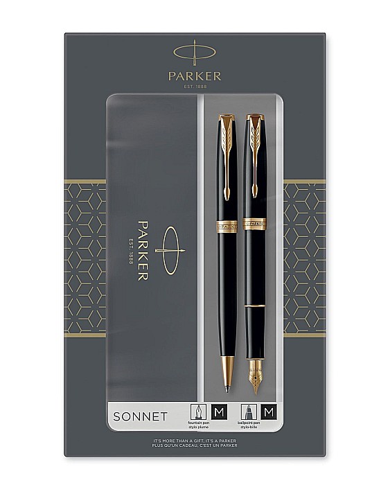 PARKER SET SONNET DUO STILOU + ROLLER GT, PENITA M, BLACK LACQUER AND GOLD 160394/2093371 [1]