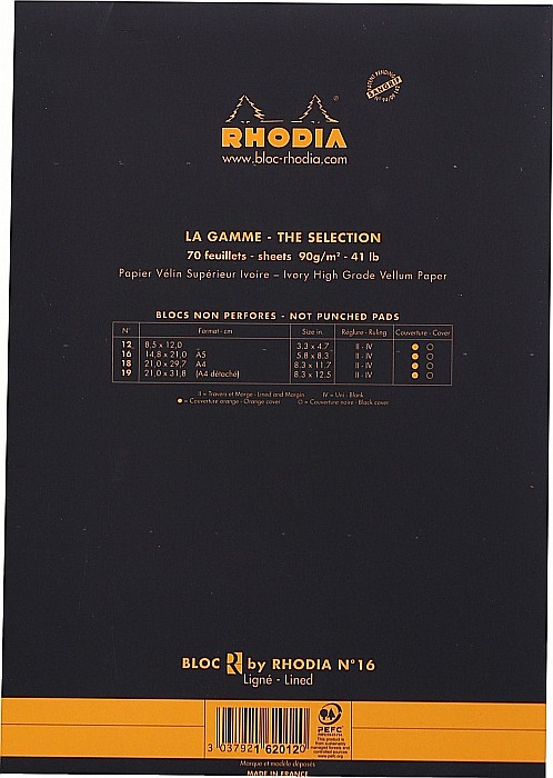 RH BLOC NOTES A5 70F  N16 DR FOI IVORY BLACK RHODIA 162012C [3]