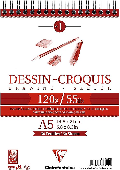 CF BLOC DESEN A5 50F 125GR SPIRA CLAIREFONTAINE DESSIN CROQUIS 96616C [1]