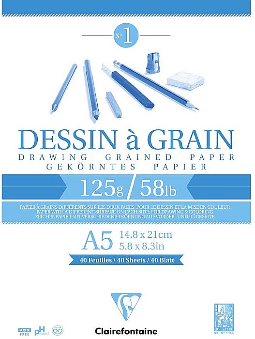 CF BLOC DESEN A5 40F 125GR/m2 CLAIREFONTAINE DESSIN A GRAIN 96686C [1]
