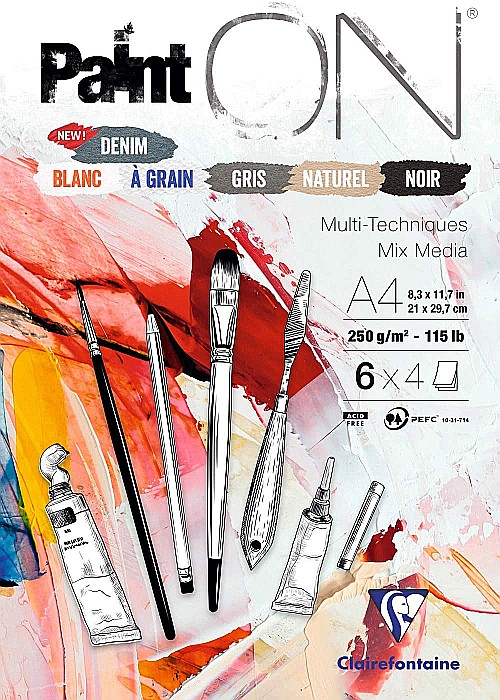 CF BLOC DESEN A4 PAINT'ON 24F 250GR/m2 DENIM CLAIREFONTAINE MULTI-TECHNIQUE 975410C [1]