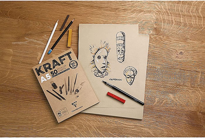 CF BLOC DESEN A4 50F 120GR/m2 KRAFT VergÃ© Brun double face CLAIREFONTAINE 975815C [3]