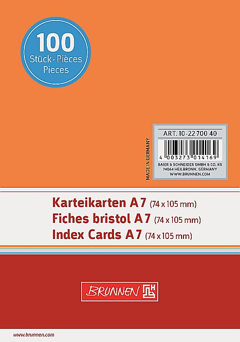 BR INDEX CARD A7 100/SET ORANGE VE 2270040 [1]