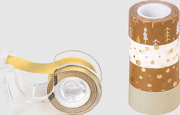 KP MINI BANDA AUTOADEZIVA DECOR CU DISPENSER 12MM*3M 5/SET NATURA AURIE CRACIUN 3584538 [1]