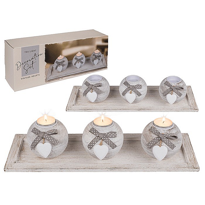 BLU SUPORT LUMANARI DIN LEMN 40*14CM CU TAVITA SI 3 GLOBURI 350125 [1]