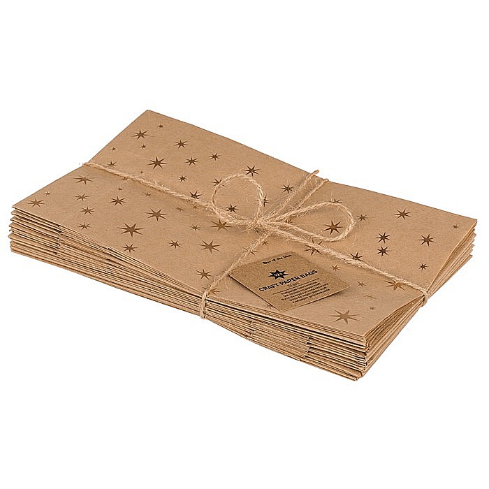 BLU SACOSA CADOU 20*12*6CM KRAFT ARTIZANALA 12/SET STARS, CU SFOARA DE IUTA SI ETICHETA 180756 [2]