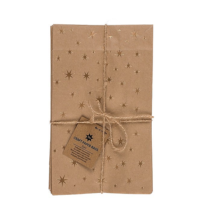 BLU SACOSA CADOU 20*12*6CM KRAFT ARTIZANALA 12/SET STARS, CU SFOARA DE IUTA SI ETICHETA 180756 [3]